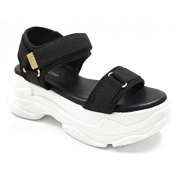 New Black Sporty Chunky Platform Sandals - Picture 1 of 3